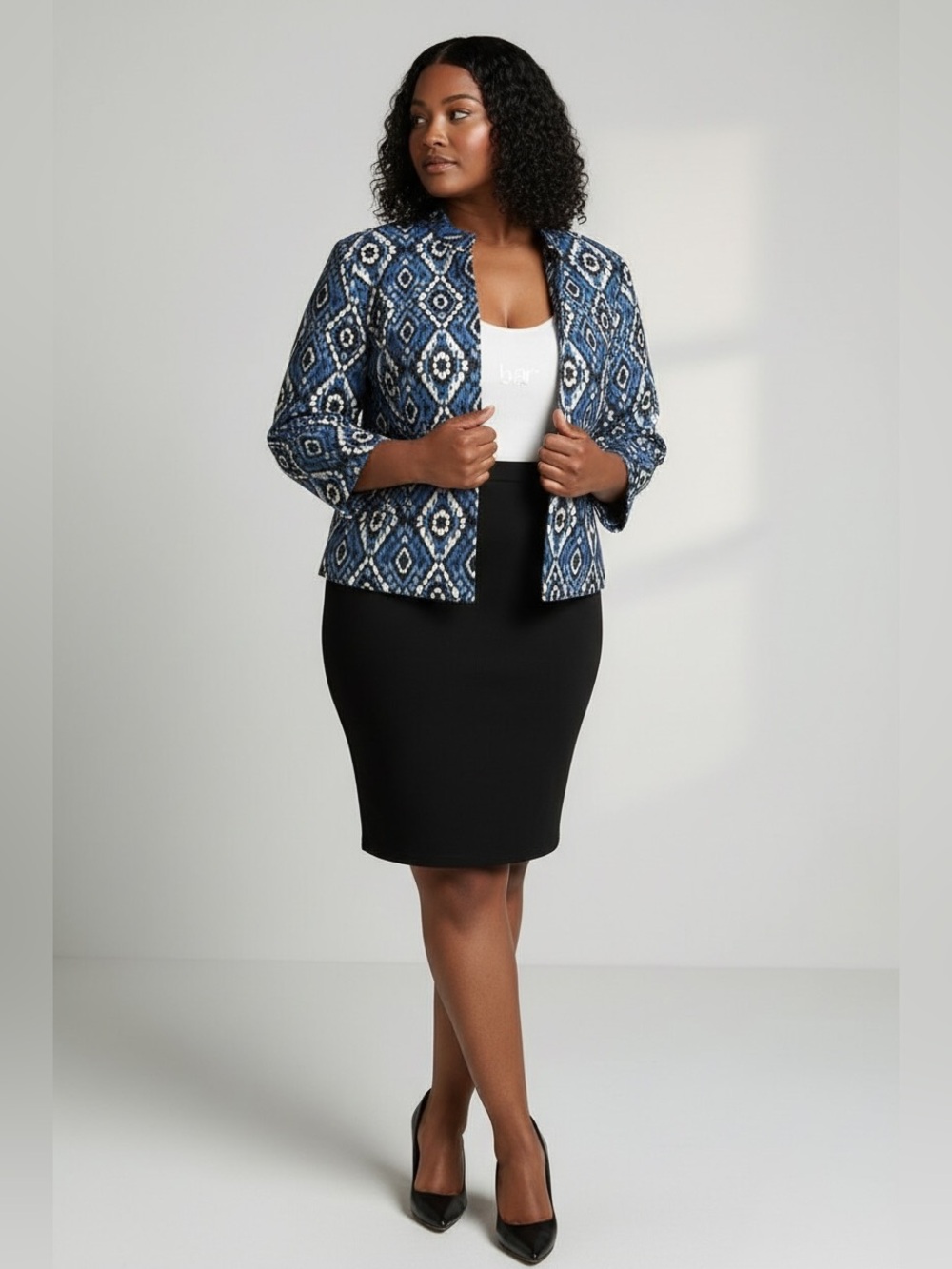 Kasper - Blue Geometric - Open Front -  Blazer - Jacket - NWOT